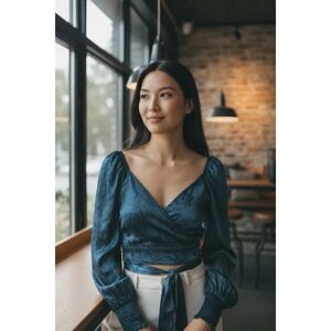 Band of the‎ Free Camille Deep Teal Crossover Crop Top Boho Festival Party